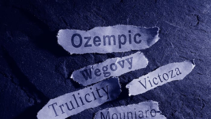 GLP-1Agonists - A representative image using Ozempic, Wegovy, Trulicity, Victoza, Mounjaro newspaper cuttings