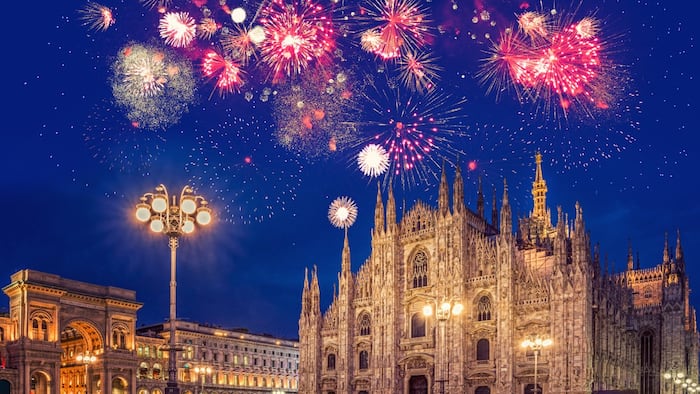Milan cathedral with fireworks