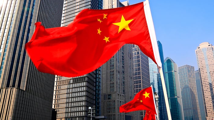 Flags of China flying in Shanghai